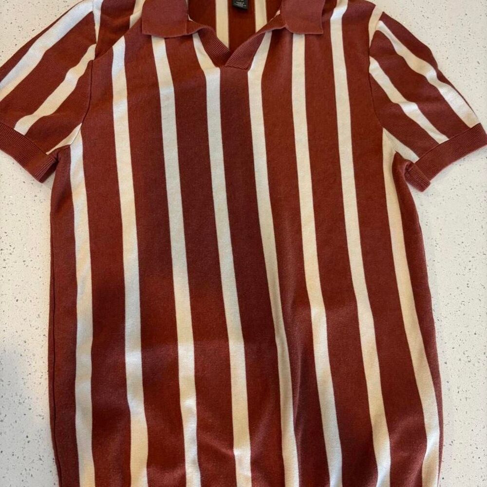 H&M burnt orange vertical striped polo shirt